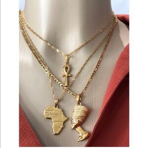 Africa ankh and Nefertiti 3 piece necklace set